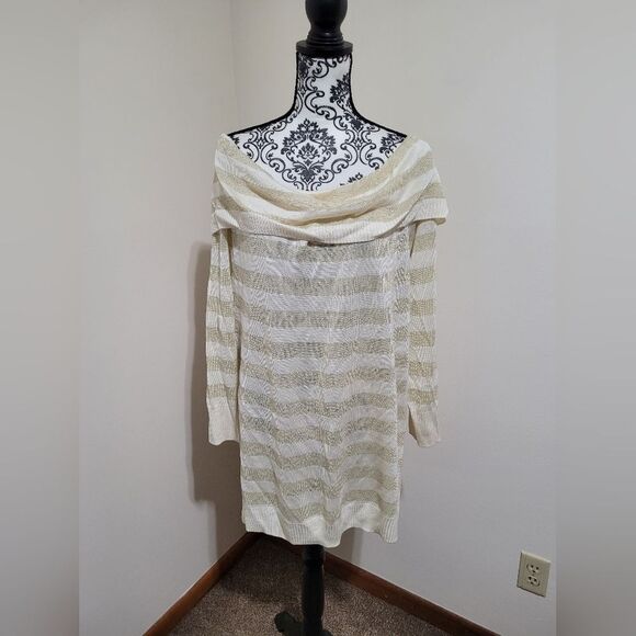 NWT Ashley Stewart Elegant Cream Striped Women's Sweater - Picture 1 of 8